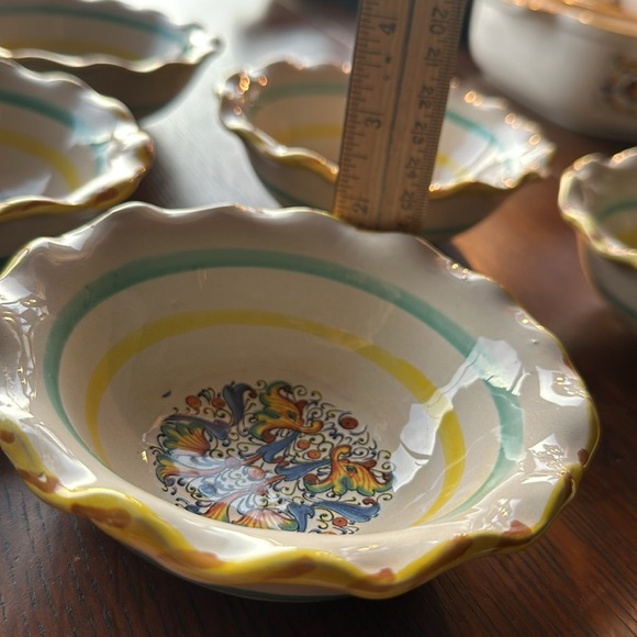 🇮🇹Meridiana Ceramiche set of 6 small desert or nut bowls Scalloped edges Italy - Picture 13 of 16